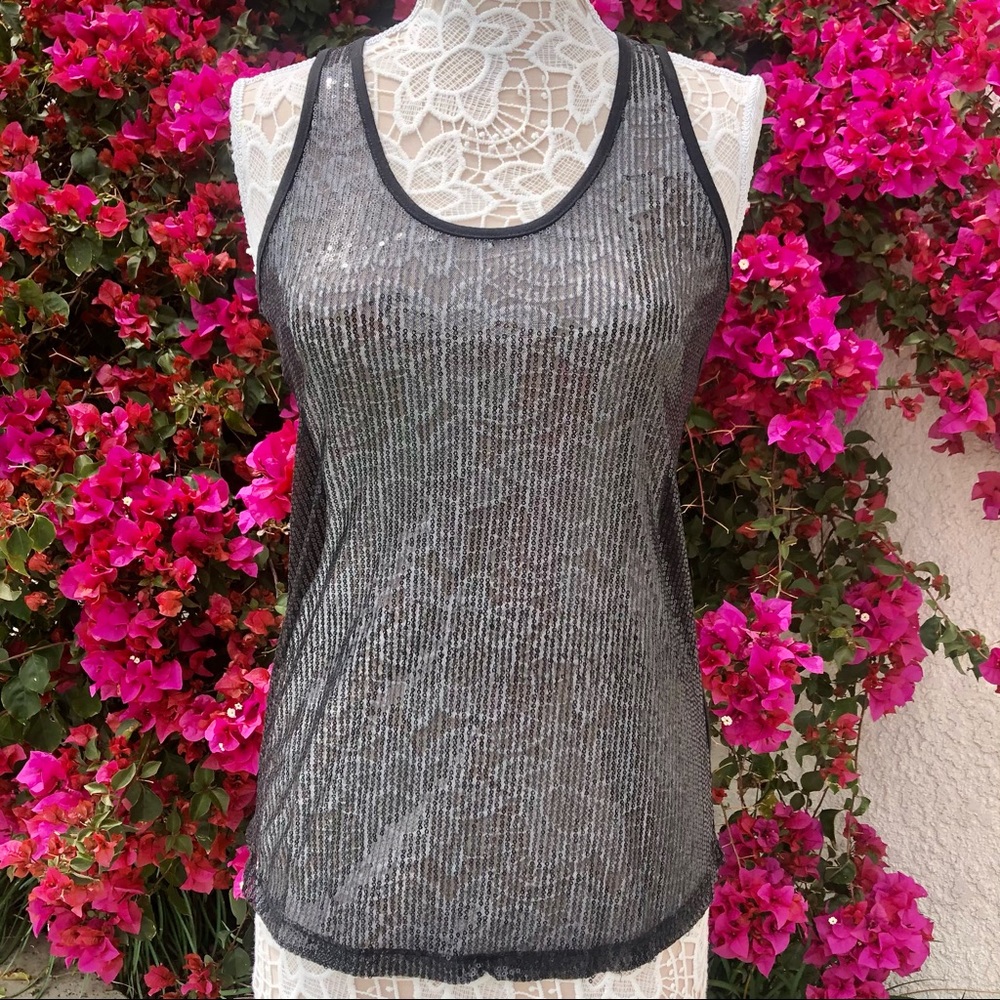 Forever 21 Sheer Sequins Razorback Tank Top - Picture 2 of 8